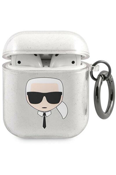 Karl Lagerfeld Husă KLA2UKHGS pentru AirPods, argintiu/negru, cu sclipici, mo...