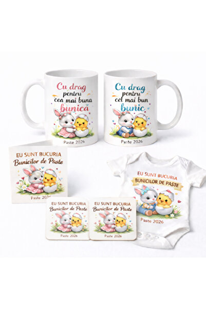 OEM Easter Set for Grandparents 2026 – 2 Mugs, 2 Coasters, Baby Bodysuit and ...