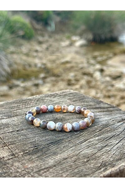 Zodyak Doğal Taş 8 mm Bostwana Agate Stone Men Women Natural Stone Bracelet A...