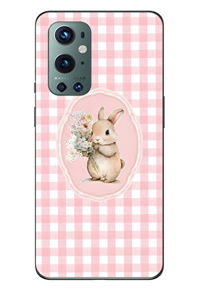 FLAMENKO حافظة هاتف شفافة متوافقة مع One Plus 9 Pro Flowered Rabbit منقوش