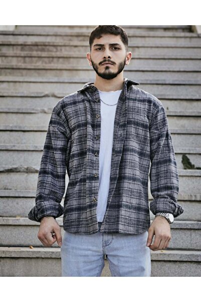 noliva bebek ve çocuk Men's Gray Anthracite Plaid Pack Lumberjack Shirt