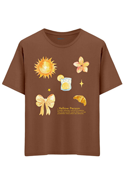 BetterThanCo Yellow Person Printed Crew Neck Oversized T-Shirt