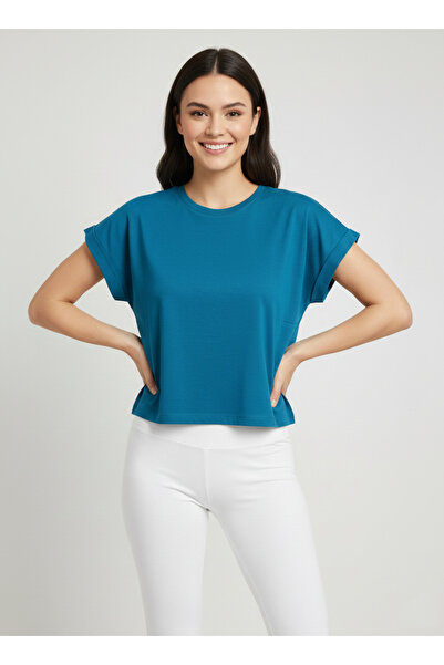 NEW JOURNAL Women's Petrol Crew Neck Short Basic T-Shirt Nj112