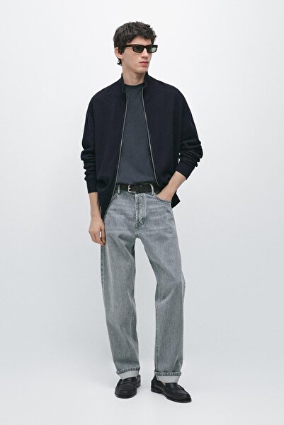 Massimo Dutti Fermuarlı pamuklu triko hırka