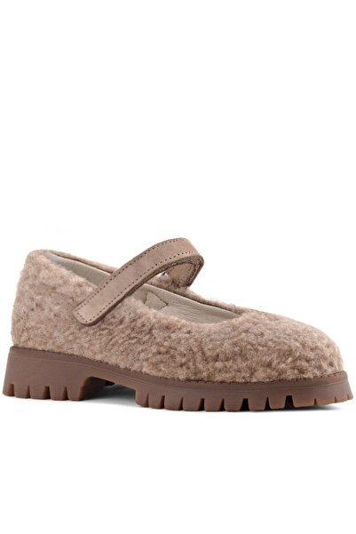 Rakerplus Бежови момичешки балетни пантофки с дебела подметка и велкро