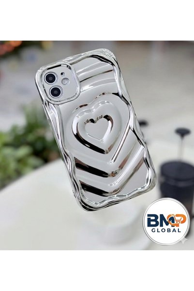 BMP MARKET 🖤   Silver Sparkle and Heart Touch: iPhone 11 3D Wave Case