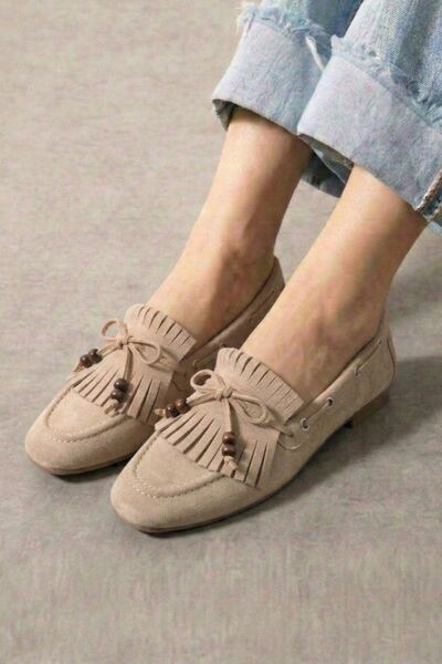 FUGA MODA Ravello Vizon Süet Boncuk Detaylı Püsküllü Bağcıklı Loafer Babet Gü...