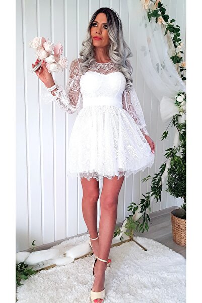 Voguesta Rochie de dantelă scurtă din dantelă Juliet White