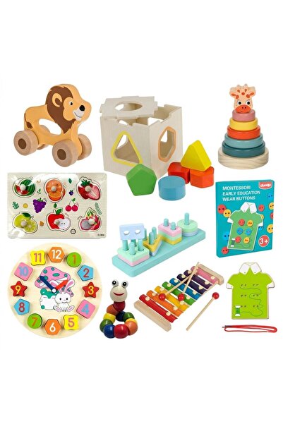 wood toys Set 9 jucării interactive Montessori din lemn - Multicolor, 3 ani+