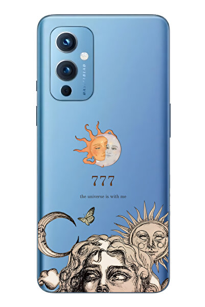 FLAMENKO حافظة هاتف شفافة متوافقة مع One Plus 9 Sun and Moon 777 منقوش