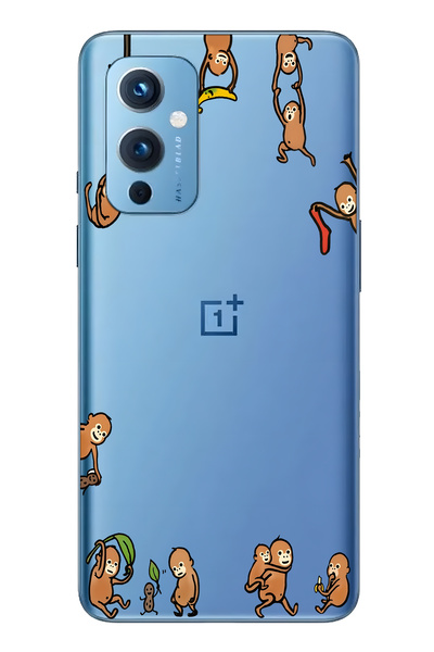 FLAMENKO حافظة هاتف شفافة متوافقة مع One Plus 9 Monkeys منقوش