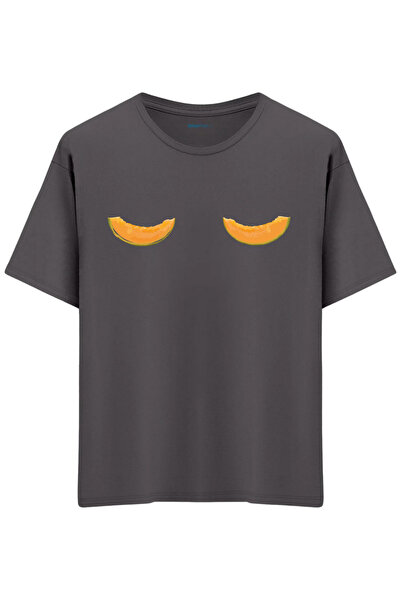 BetterThanCo Pepene galben cu imprimeu guler rotund supradimensionat tricou