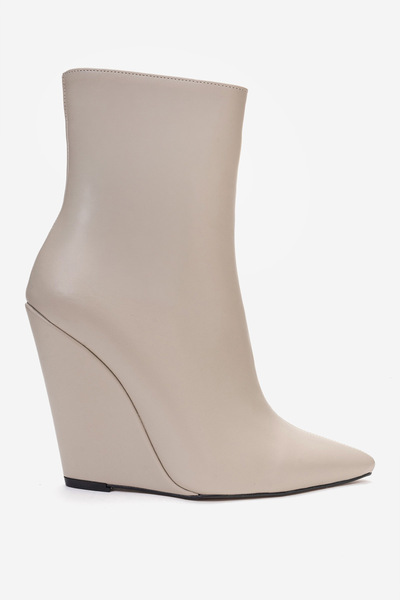 Ayakkabı Ateşi Beige Leather Pointed Toe Wedge Heeled Women's Boots Polly