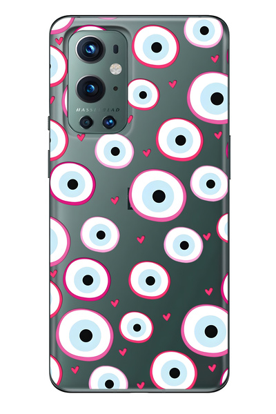 FLAMENKO حافظة هاتف شفافة متوافقة مع One Plus 9 Pro باللون الوردي منقوش