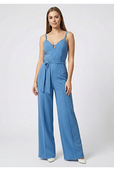 Little Visqon Kadın İnce Askılı V Yaka Kuşaklı Göğüs Dekolte Detaylı Geniş Pa...