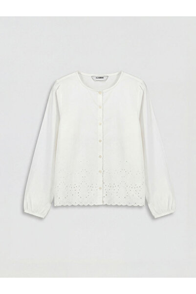 LC Waikiki White Eyelet Embroidery Detailed Girls' Shirt from Giyçık Store