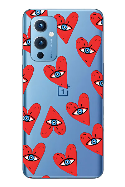 FLAMENKO حافظة هاتف شفافة متوافقة مع One Plus 9 من نوع Eyed Heart منقوش