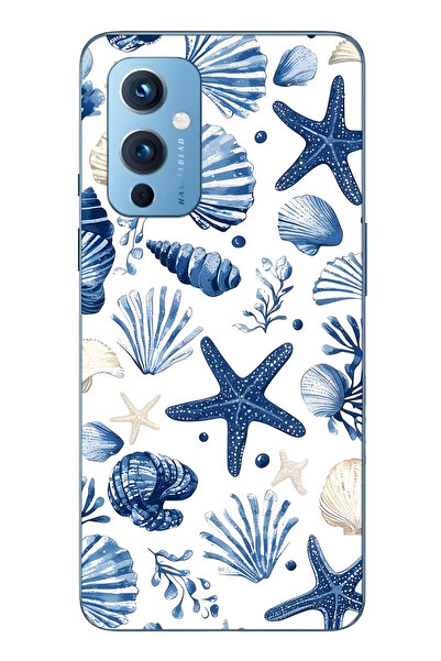 FLAMENKO حافظة هاتف شفافة متوافقة مع One Plus 9 من نوع Sea Star and Shells منقوش