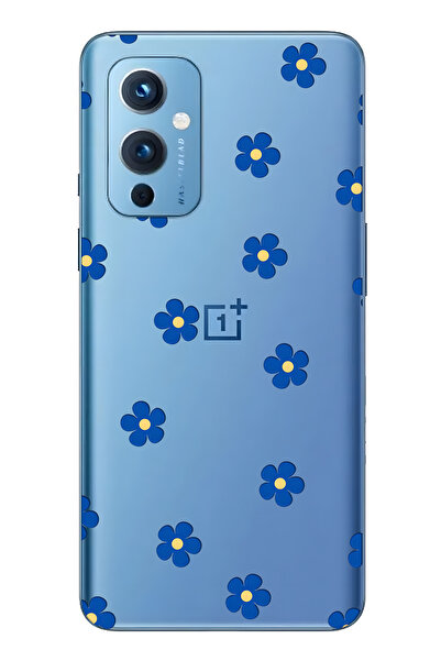 FLAMENKO حافظة هاتف شفافة باللون الأزرق بنقشة زهور متوافقة مع ون بلس 9