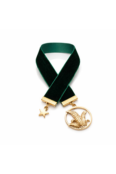 Hanori Accessory Zümrüt Yeşili Kadife Kurdeleli Gold Charm Kitap Ayracı