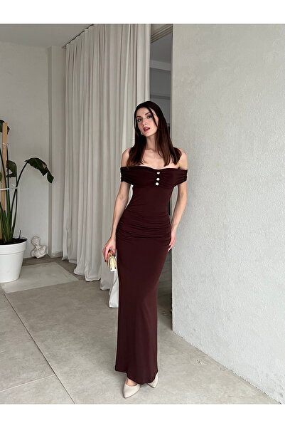 For Angels Madonna Collar Waist Length Ruched Long Dress