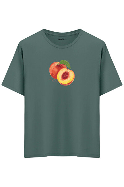 BetterThanCo Peach Printed Crew Neck Oversized T-Shirt