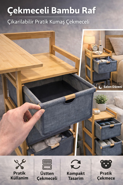 BMHOUSE Ahşap Çekmeceli Çok Amaçlı Düzenleyici Raf / Organizer Dolap