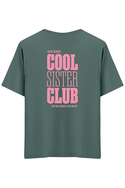 BetterThanCo Cool Sister Club Printed Crew Neck Oversized T-Shirt