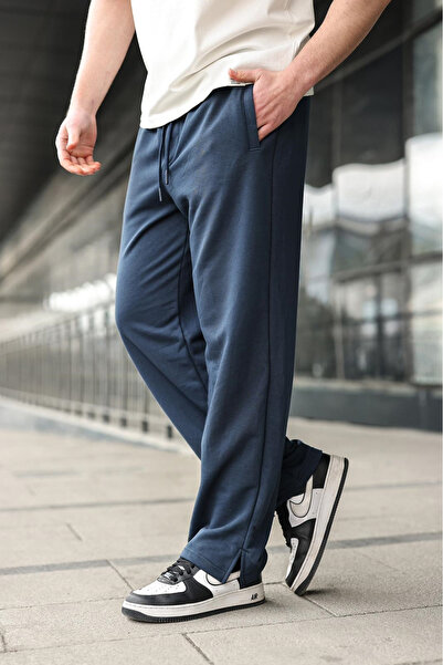 Madmext Navy Blue Wide-Leg Men's Sweatpants E6587