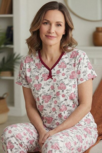 Niket Life Γυναικείο σετ πιτζάμες μαμάς από χτενισμένο βαμβάκι με Με σχέδιο γ...