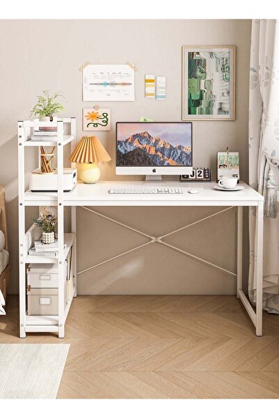 Lafulaifu Office Desk Study Table with 4-tier Bookshelf Storage, Reversible C...