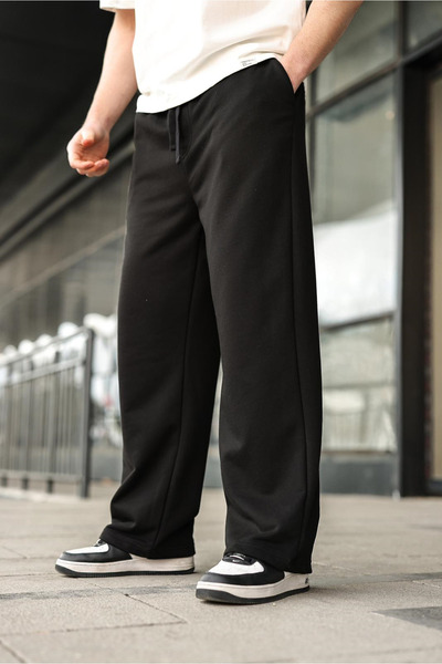Madmext Black Relaxed Fit Wide-Leg Men's Sweatpants E6589