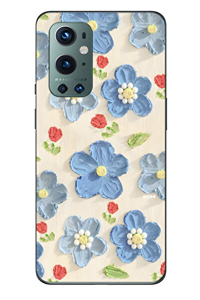 FLAMENKO حافظة هاتف شفافة متوافقة مع هاتف ون بلس 9 برو باللون الأزرق بنقشة زهور