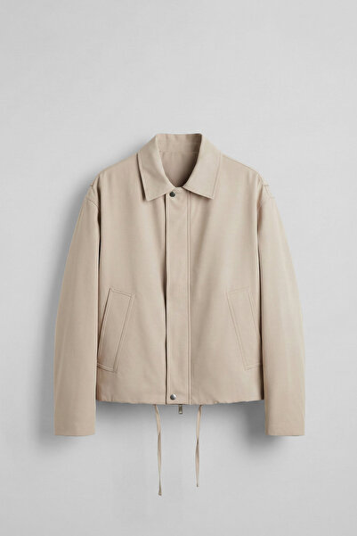 ablukaonline سترة بومبر كاجوال كورية كبيرة الحجم للرجال باللون البيج