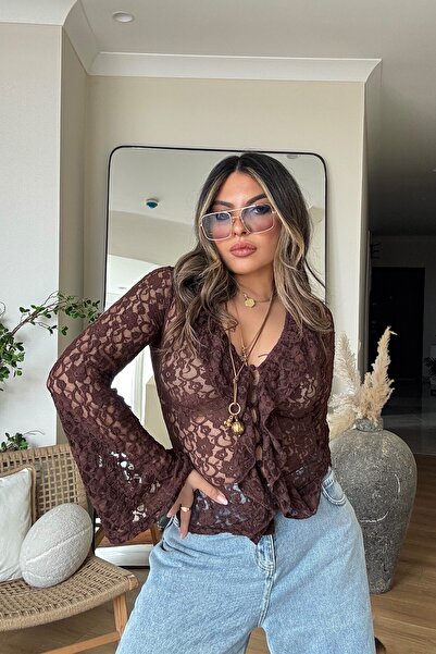 Sohotique By P Lace Ruffled Blouse Brown