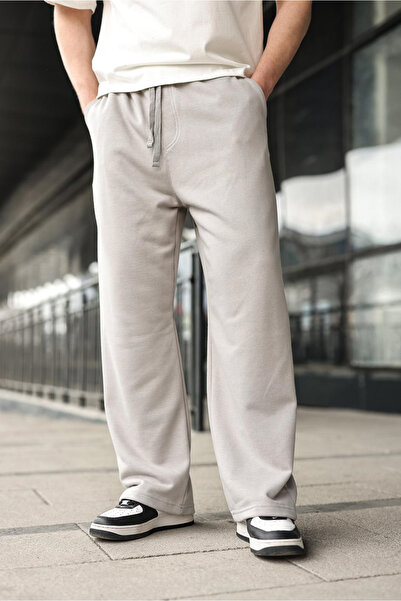 Madmext Painted Gray Relaxed Fit Wide-Leg Men's Sweatpants E6589