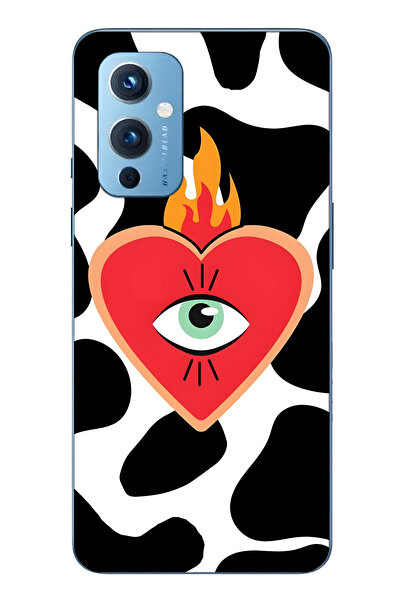 FLAMENKO حافظة هاتف شفافة متوافقة مع One Plus 9 من طراز Flame Heart منقوش