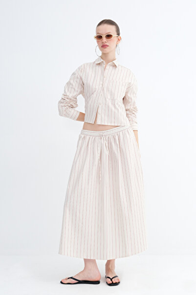 Addax Striped Pocketed Midi Skirt E17689