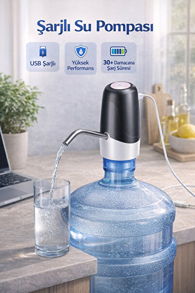 BMHOUSE USB Şarjlı Damacana Su Pompası – Otomatik Su Sebili – 30+ Damacana Ku...