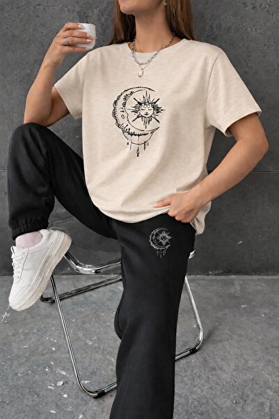 zeag Women's Sun and Moon Printed T-Shirt Track Suit Set