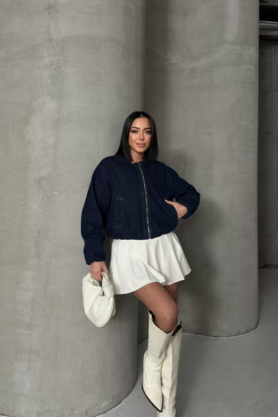 Coşkun GİYİM سترة بومبر مطاطية للنساء SLAPLI LACQUERED BLUE 6198-17