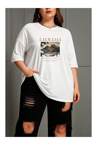 Lider Leather Tricou Tasmania Landscape cu imprimeu pentru femei, bumbac bucă...