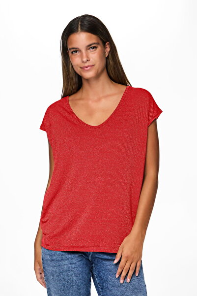 PIECES Γυναικείο μπλουζάκι Lurex με ρίγες και λαιμόκοψη ποδηλάτου, σε χαλαρή ...