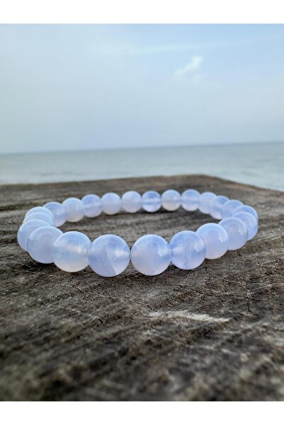 Zodyak Doğal Taş 8 mm Chalcedony Stone Men Women Natural Stone Bracelet Aaa Q...
