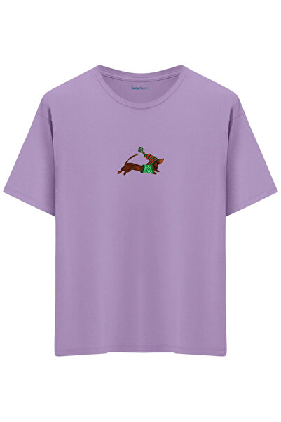 BetterThanCo Câine Teckel Moș Crăciun cu imprimeu guler rotund supradimension...