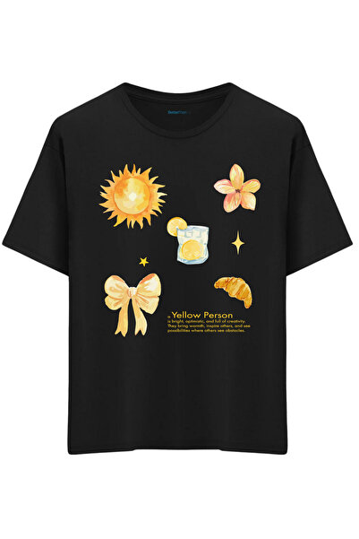 BetterThanCo Yellow Person Printed Crew Neck Oversized T-Shirt