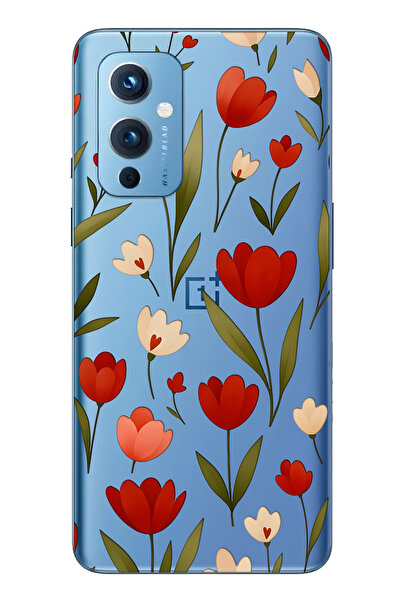 FLAMENKO حافظة هاتف شفافة متوافقة مع One Plus 9 باللون الأحمر ليلوي منقوش