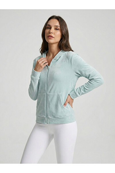 NEW JOURNAL Hanorac pentru femei Mint cu glugă cu fermoar cu textură moale NJ108
