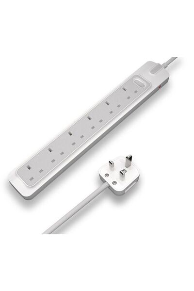 RAFEED Electric Power Extension Cord 6 Sockets 2M White/Grey