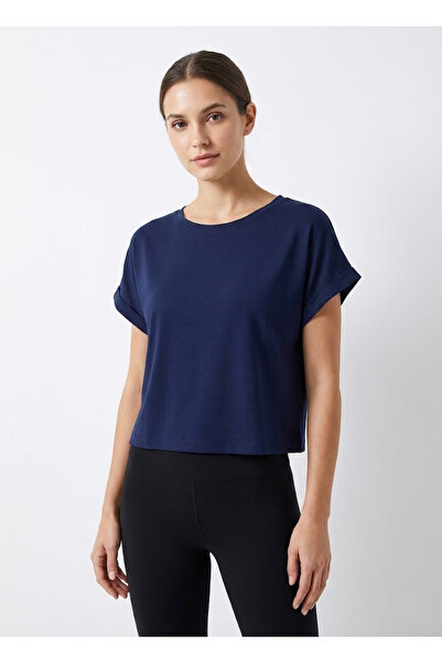 NEW JOURNAL Women's Navy Blue Crew Neck Short Basic T-Shirt Nj112